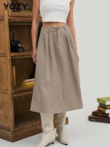 YOZY Women's Plaid Print A Line Skirt, Preppy Style High Waist Midi Skirt for Daily Wear, Ladies Bottoms for All Seasons
