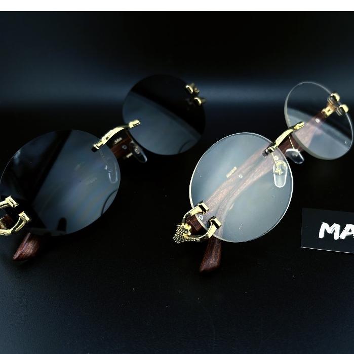 KÍNH HIPHOP KHÔNG GỌNG KÍNH TRÒN GIỌNG GIẢ GỖ CHẤT LƯỢNG CAO KÍNH RÂM BY MAMA KING