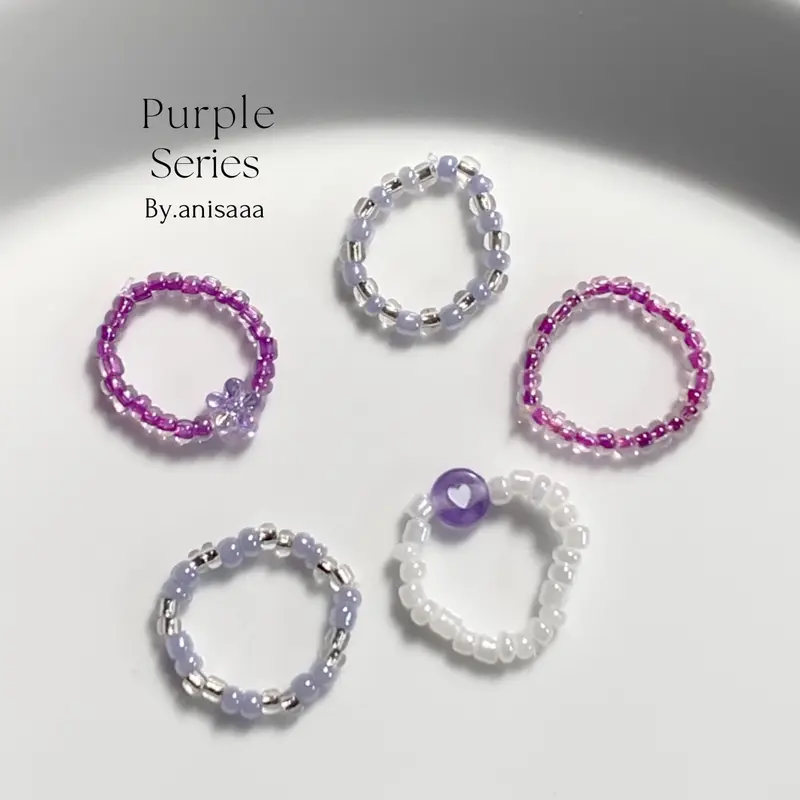 ( SET BEADS RINGS ) | BNW | BLUE | Purple | fuchia series |   Beads ring cute | cincin manik | cincin manik korean 1