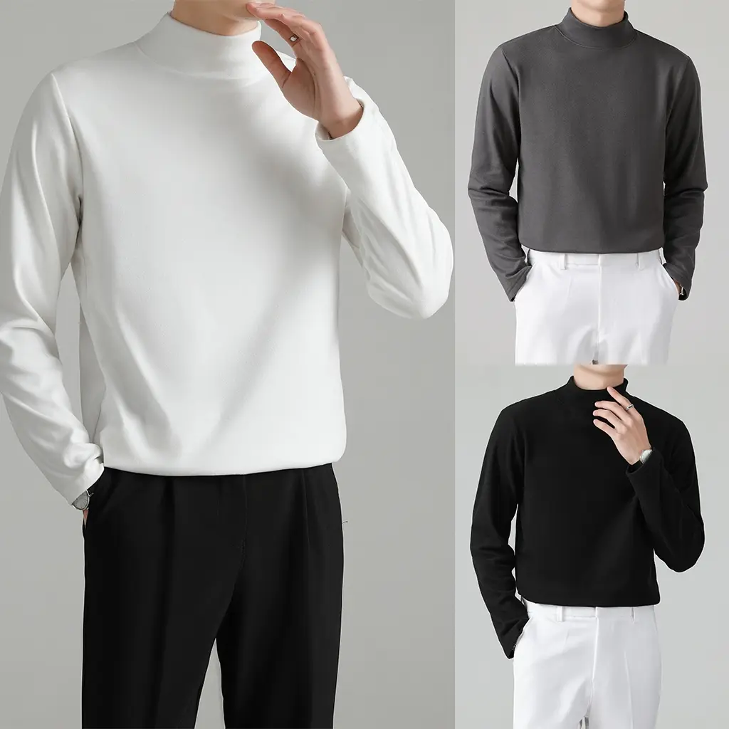 Áo Giữ Nhiệt Nam Dài Tay Cổ Cao 3 Phân Chất Vải Co Giãn 4 Chiều Lót Nỉ Bên Trong Basic Dễ Phối Đồ Menswear Đen