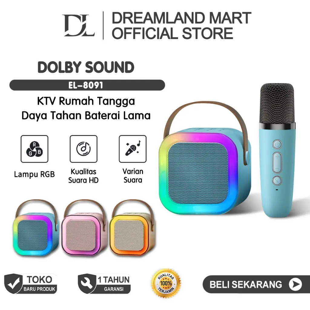 DL KTV Mini Portable Dual Microphone Bluetooth Speaker   Mini Portable Super Bass Home KTV RGB Light Wireless Speaker
