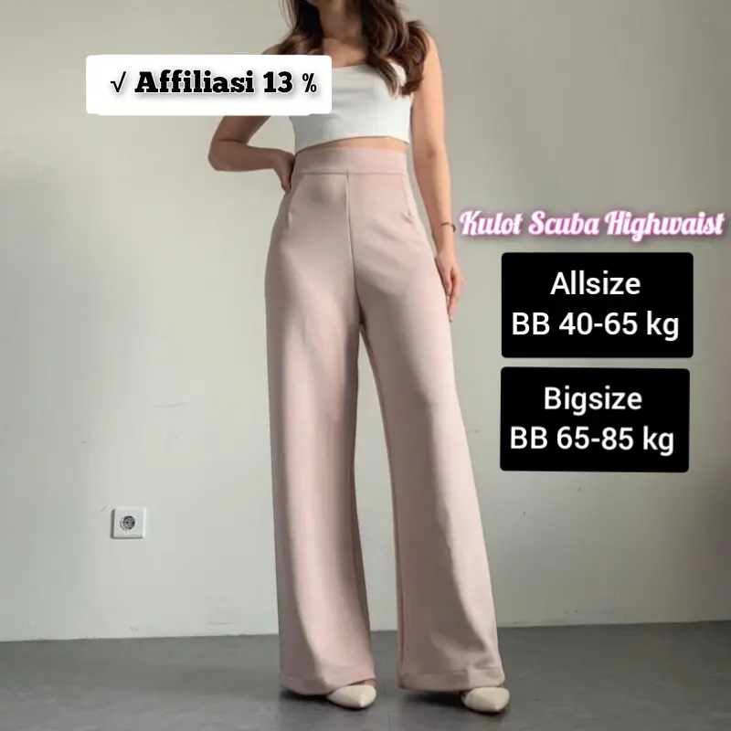 NAFASHION.ZE - Kulot Highwaist Scuba / Loose pants Scuba / Felicia High Waist Long Kulot / Celana Merah Cabe