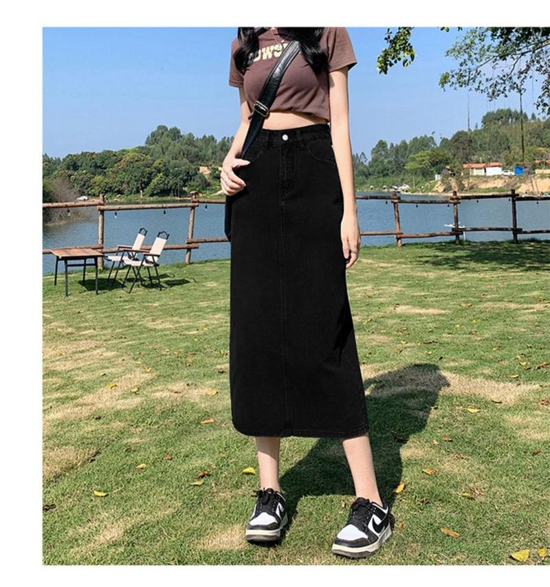 Product Introduction of Chân Váy Denim, Phong Cách Thường Ngày Xẻ Lưng, Dành Cho Phụ Nữ, Dài Trung Bình Thiết Kế Cổ Điển Cạp Cao, Chân Váy Bodycon Hàng Mới Về 11
