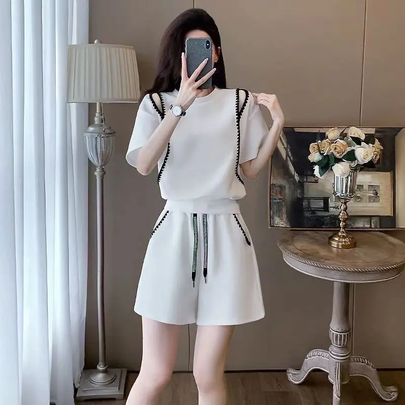 Bộ Đồ Nữ, Thời Trang Thường Ngày Thanh Lịch Và Trẻ Trung, Áo Mùa Hè, Quần Đùi / Váy Xẻ Tà, Bộ Đồ Hai Mảnh 3