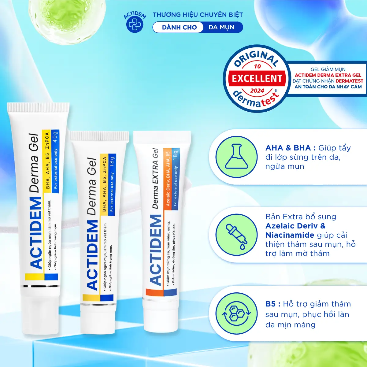 [Tặng Qùa Khi Mua 2 Tuýp] Gel Mụn Actidem Derma Gel / Actidem Derma Extra Gel Giúp Giảm Thâm Mụn 18 / 40 Gram Làm Đẹp Da Skincare Chăm Sóc Da Nữ