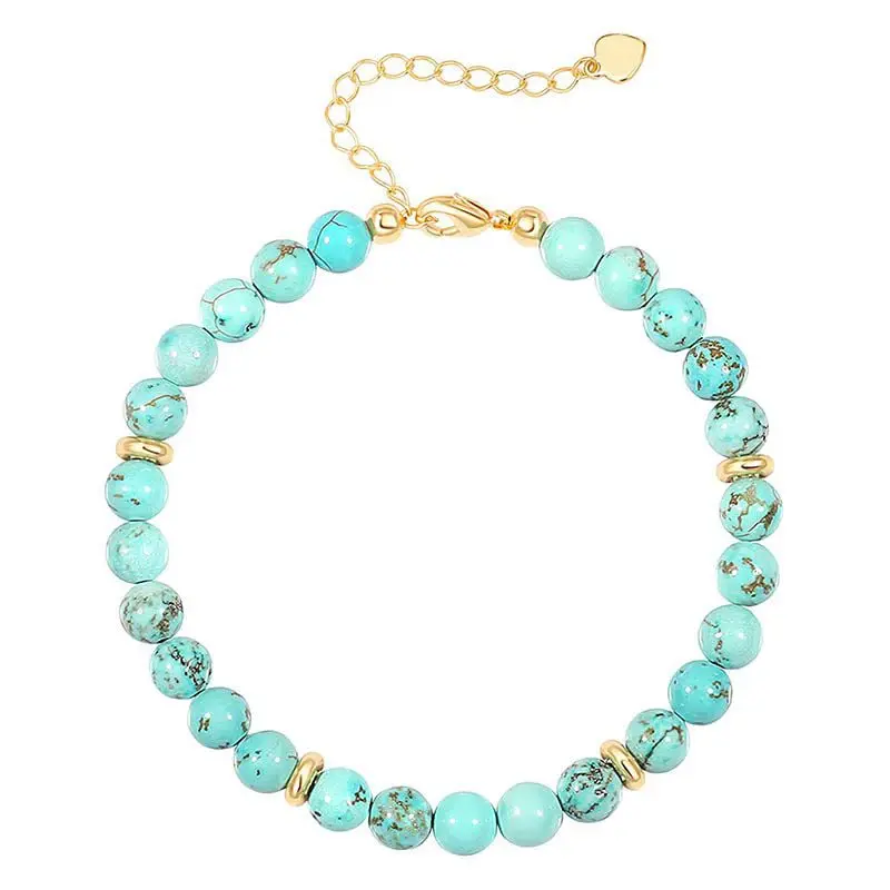 Gelang Tangan Wanita, Rantai Jantung Bertuah, Manik Pengatur Jarak Emas, Batu Malachite, Pusam Hitam, Gelang Turquoise Biru Langit 6mm