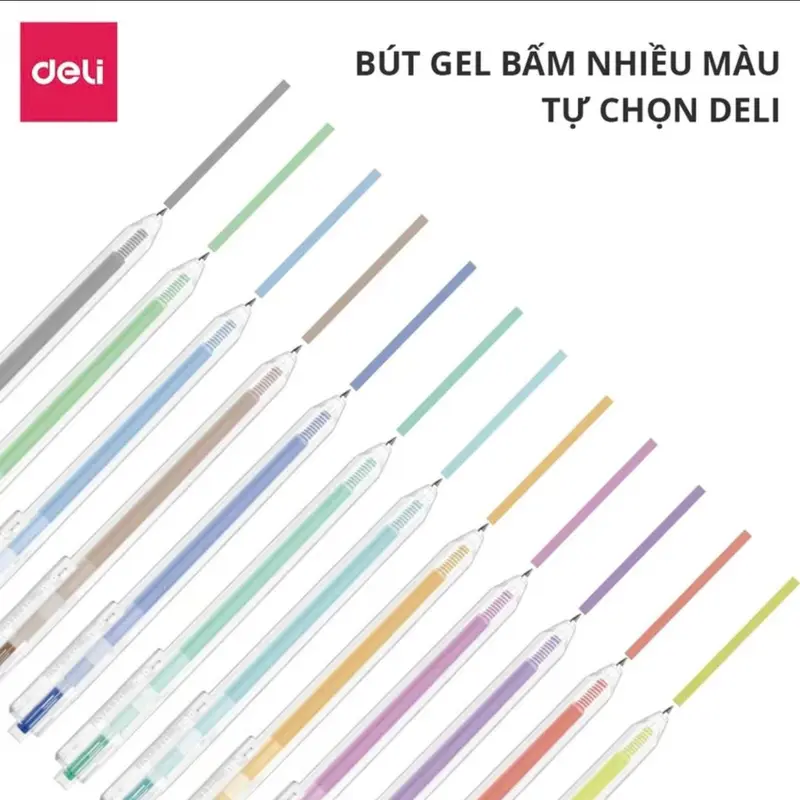 [Hương Nấm Store] Bút bi mực gel Deli G118 0.5mm, màu sắc đa dạng, nhanh khô, viết đều trơn tru, lâu hết mực 1