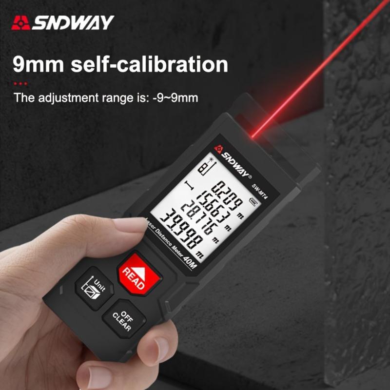 40M/131ft SNDWAY Pro Laser Distance Meter - High-Accuracy Digital Measure Tool with Large Backlit Display, Self-Calibration, and Battery Powered Operation - Portable Handle Electronic Ruler for Easy Measurements 1