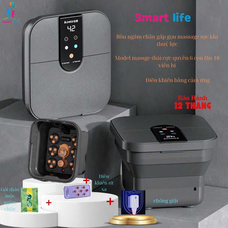 Smart Life - Bồn ngâm chân massage tự động,  gấp gọn chế độ làm nóng sục khí tự động màn hình cảm ứng, với 6 con lăn massage thái cực quyền phiên bản cao cấp, Massage  hoàn toàn tự động,sưởi ấm bằng tia hồng ngoại