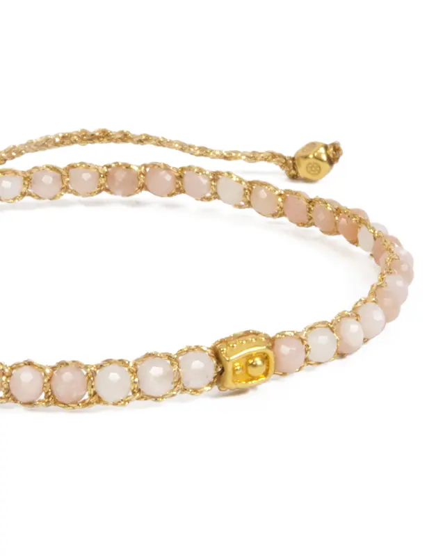 Pink Opal Bracelet I Batu semi mulia Permata Asli Tali Gold 3
