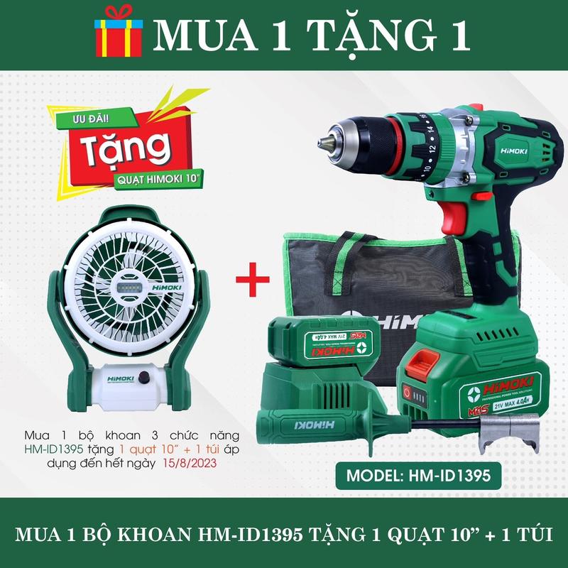 Khoan pin 3 chức năng HIMOKI HM-ID1395 Không chổi than Máy khoan pin đầu kẹm 13mm có autolock ruột đồng 100%