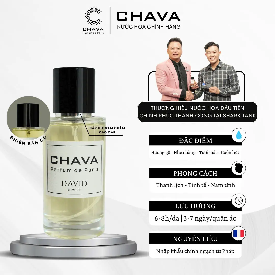 [Nước Hoa Nam Trẻ Trung, Tươi Mát] CHAVA SIMPLE DAVID - Hương Gỗ Thơm, Biển Mát, Bí Ẩn & Lịch Lãm - Phong Cách Thanh Lịch, Tinh Tế, Cuốn Hút - Chính Hãng, Lưu Hương Lâu 6-8h/Da & 3-7 Ngày/Quần Áo, Perfume Xịt Thơm
