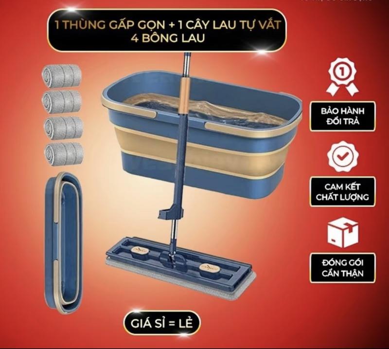 Cây Lau Nhà Tự Vắt 3 in 1 Quét - Lau - Gạt Nước Xoay 360 Độ Giẻ Lau 48cm Bảo Hành 12 tháng Lau Sàn
