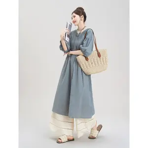 CHICMORE Setelan dua potong kotak - kotak untuk wanita dengan celana panjang dan lengan tiga perempat gaya modis