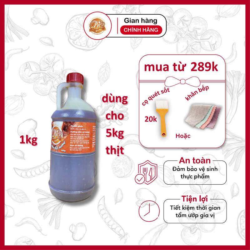 Sốt Ướp Thịt Nướng BBQ Bếp Xuyên Việt 1KG cho 5KG thịt, Nước Sốt Ướp Thịt Hải Sản Tiện Lợi. Gia Vị Gia Đình