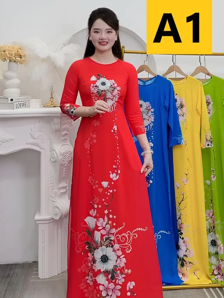 Bộ Áo Dài Lụa Nhật, in 3D,  không nhăn, mềm mịn, thoáng mát, vừa tôn dáng vừa mang lại cảm giác thoải mái cho chị em Dress nữ
