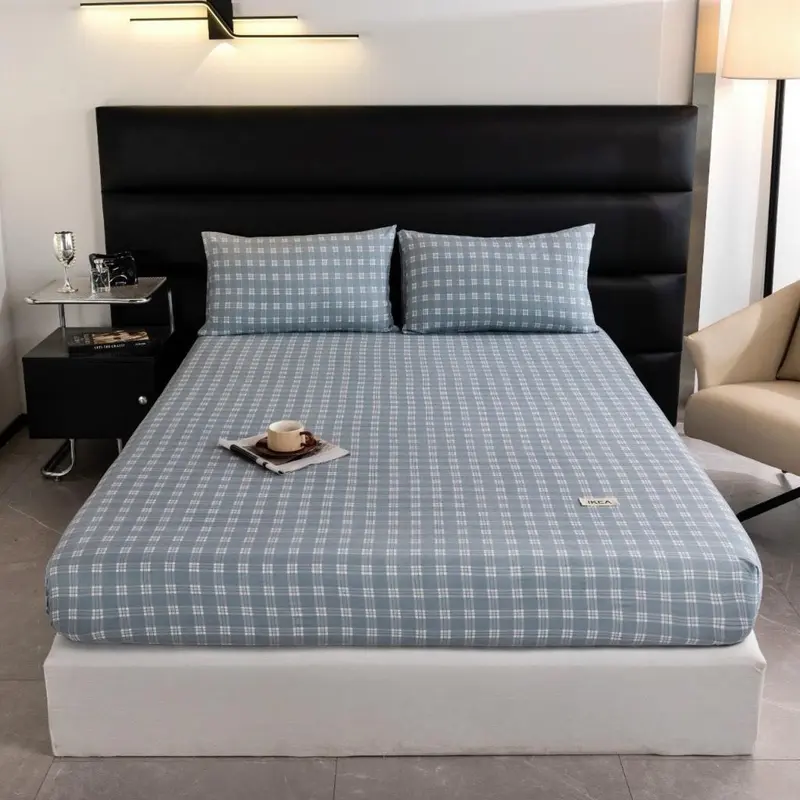 Bộ ga gối 3 món bọc đệm cotton đũi, ga giường đũi cotton kèm 2 vỏ gối chất liệu mềm mại 0