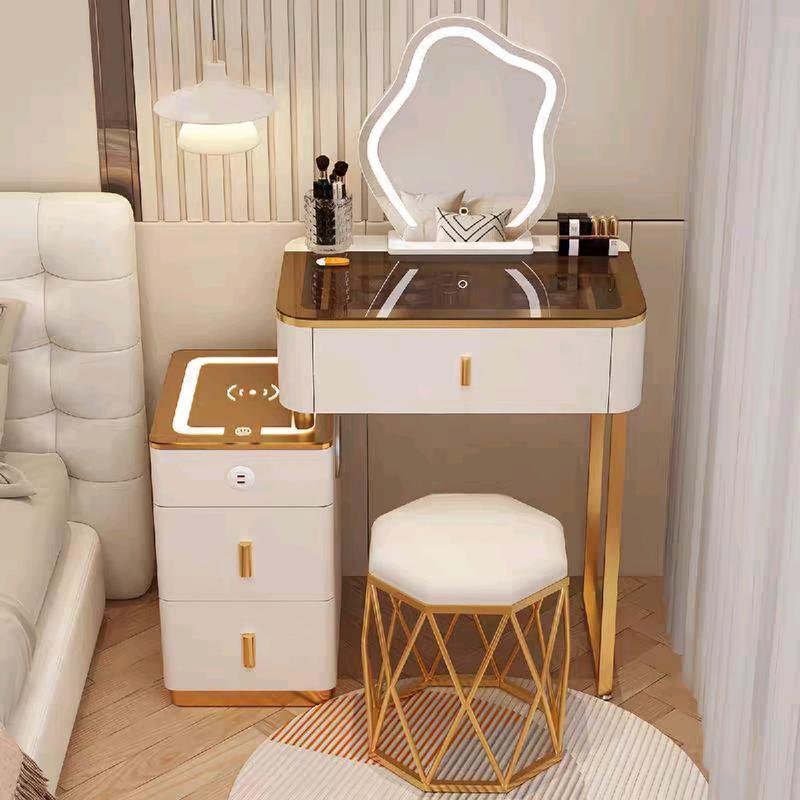 [ Tặng Ghế ] Bàn Trang Điểm Thông Minh size 70cm AH06 Kính Trà. Có Đèn Led, Sạc Nhanh Không Dây, cổng sạc USB, loa Bluetooth decor