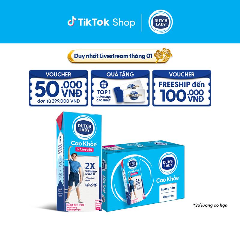 Thùng 48 Hộp Sữa Dutch Lady Cô Gái Hà Lan Cao Khỏe Hương Dâu 170ml 48x170ml