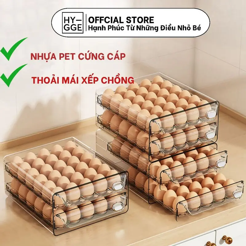 Khay đựnġ Trứng Hygge Có Ngăn Kéo Kèm Ghi Chú Ngày Tháng Bảo Quản Thông Minh Chất Liệu Nhựa PET Bền Đẹp 3