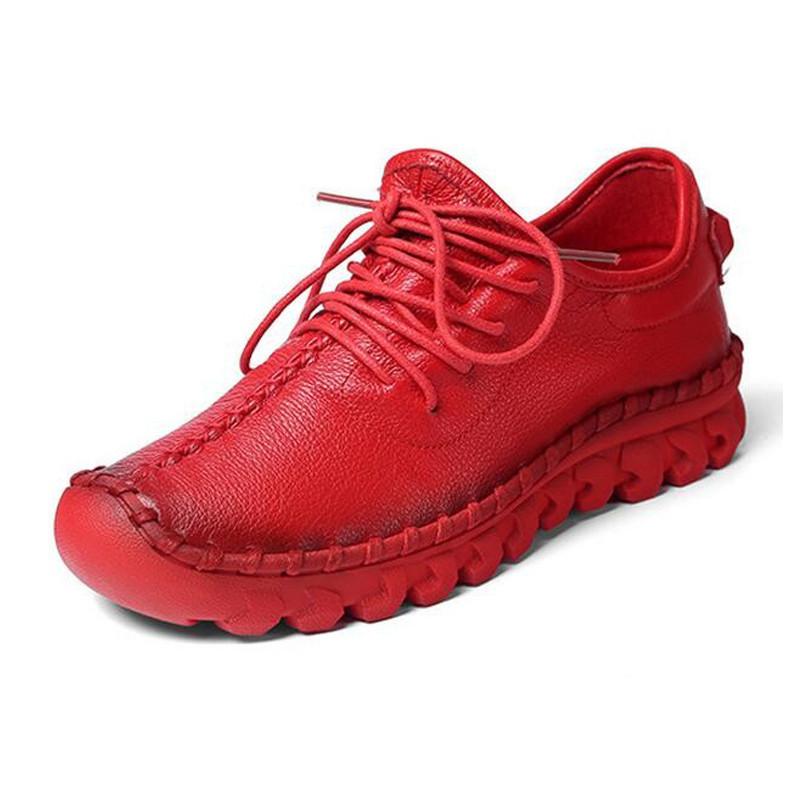 Product Introduction of Women Female Genuine Leather White Shoes Flats Loafers Lace Up Sports Breathable Vulcanized Shoes Plus Size 41 42 6