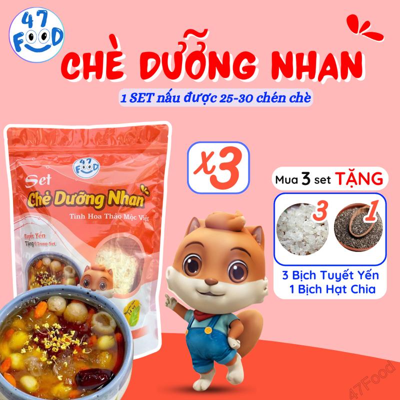CDN x3 Chè Dưỡng Nhan 14 vị 47Food - Ít Đường 1.5kg 500g SET - Nguyên Liệu Khô- Nước Trà Tea 47Food