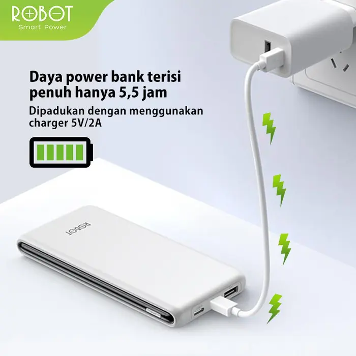 Power Bank Powerbank ROBOT 10000mAh RT180 Dual Input Port Type C & Micro USB ORIGINAL - GARANSI RESM 4