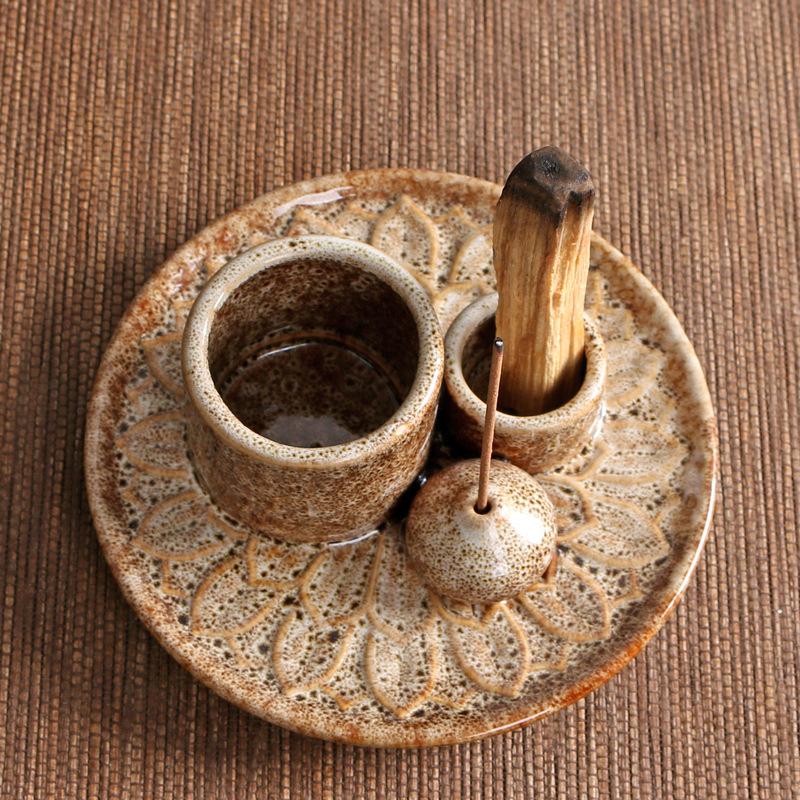Product Introduction of Atmosphere Creator Export Nordic Style Ceramic Aromatherapy Candle Holder Black Sacred Wood Burning Plate Ceramic Base Wax Holder 16