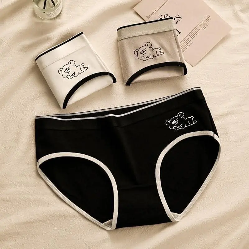 set 10 quần lót cotton nữ thiết kế họa tiết chữ sweet sọc và họa tiết gấu cute mềm mát Women Sọc Kẻ Thun 4