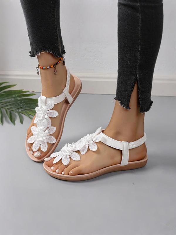 Women's Fashionable Flower Decorated Slingback Sandals, Casual Boho Style Flat Sandals for Beach Vacation, All-match Commuter Shoes for Work & Daily Wear 8