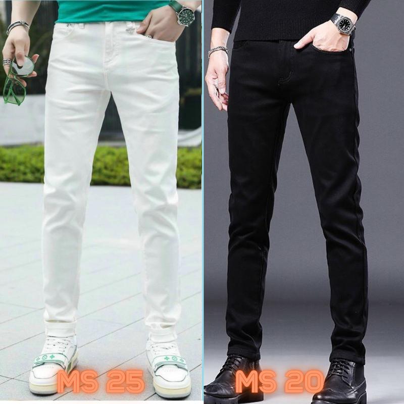 Product Introduction of Quần Jean Nam Màu Trắng, Màu Đen Trơn Co Giãn Ôm gọn From skinny Basic Đơn Giãn Menswear Pants Có Túi 24