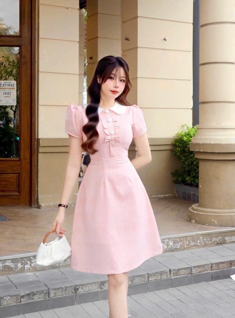 Product Introduction of Đầm hồng dự tiệc sang trọng cổ trắng chữ a tay ngắn xinh thanh lịch thiết kế cao cấp công sở đi tiệc đi làm Lux W Fashion 9