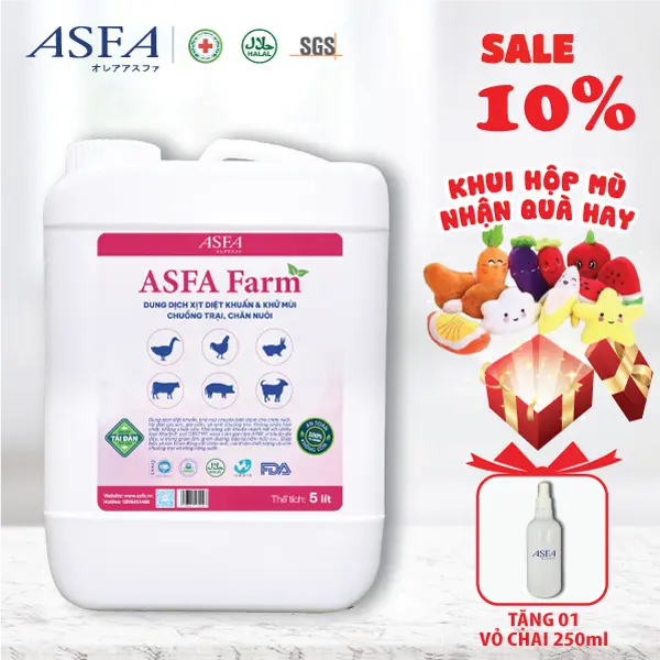 Dung Dịch Vệ Sinh, Diệt Khuẩn, Khử Mùi, Làm Sạch Chuồng Trại, Chăn Nuôi ASFA FARM 5 lít