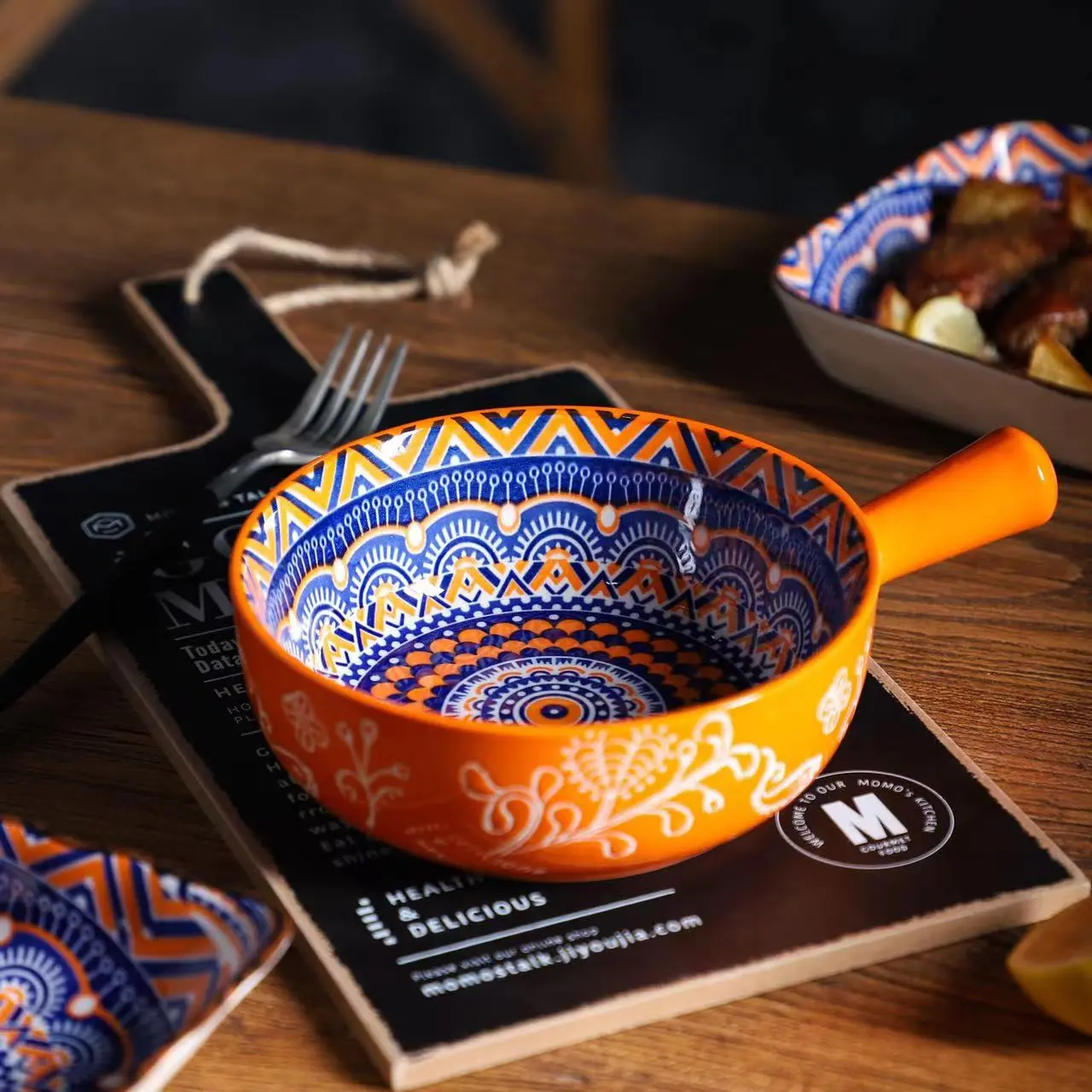 Buy 1 Take 1 Round Handle Bowl Moroccan Vintage Ceramic Tableware Dinner Salad Soup Bowl Dessert Serving Plate