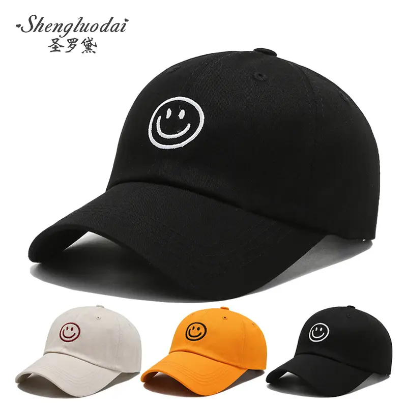 Topi Memuncak, Kapas Poliester, Bersulam Smiley, Untuk Lelaki dan Wanita, Topi Besbol, Kalis Matahari, Bernafas, Topi
