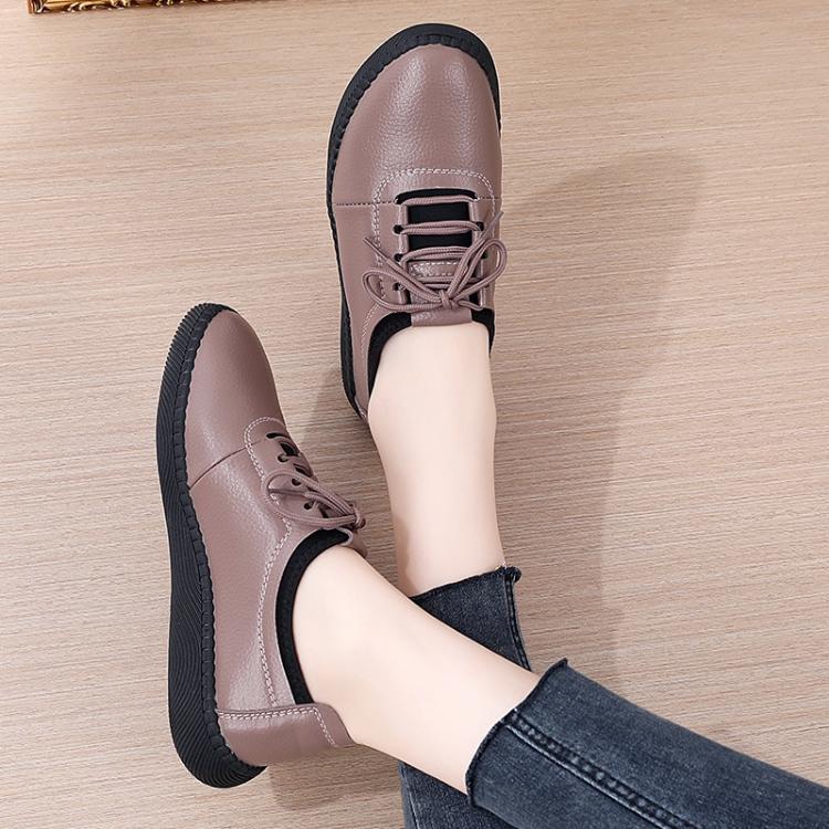 Product Introduction of Luxury genuine leather shoes for women lace up outdoor leather flats anti-slip rubber office shoes 23