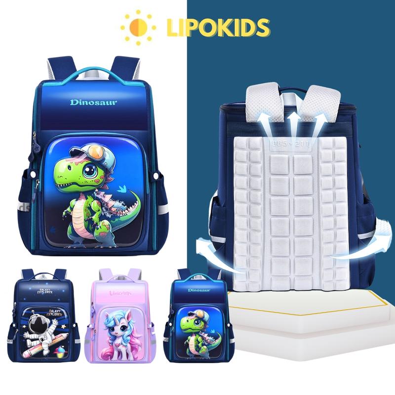 Balo cho bé Balo chống gù bé trai,bé gái lớp 1-6 in 3D nổi hình khủng long phi hành gia Balo đi học trẻ em chống thấm có vạch phản quang đi tối PK0192261 Lipokids