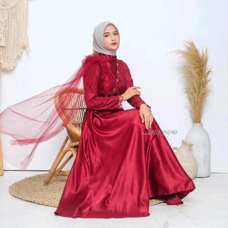 Nikita Dress Queenbee Fashion Gamis Muslim Wanita Pesta Kondangan Bridesmaid Wisuda Brukat Tile Bordir Motif Payet Mutiara 8