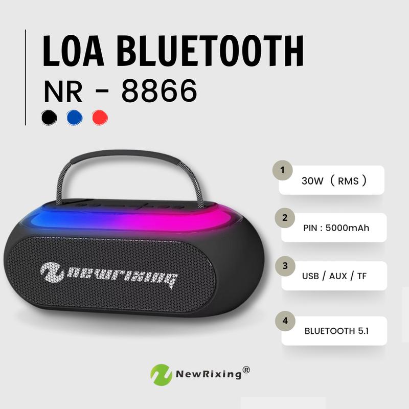Loa bluetooth NR-8866C công suất 30w Pin 5000mAh .Âm thanh Hifi Stereo chỉnh EQ cho ra chất âm Nghe Nhạc chân thật. Hỗ trợ AUX TF USB . Bảo hành 12 tháng lỗi 1 đổi 1 Củ Loa