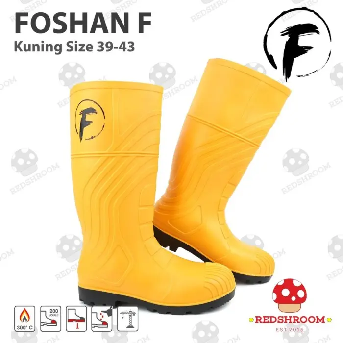 Sepatu Boot Tinggi FOSHAN F Series Safety Kuning Toe Cap Besi Anti Slip  Air Karet Lokal 39