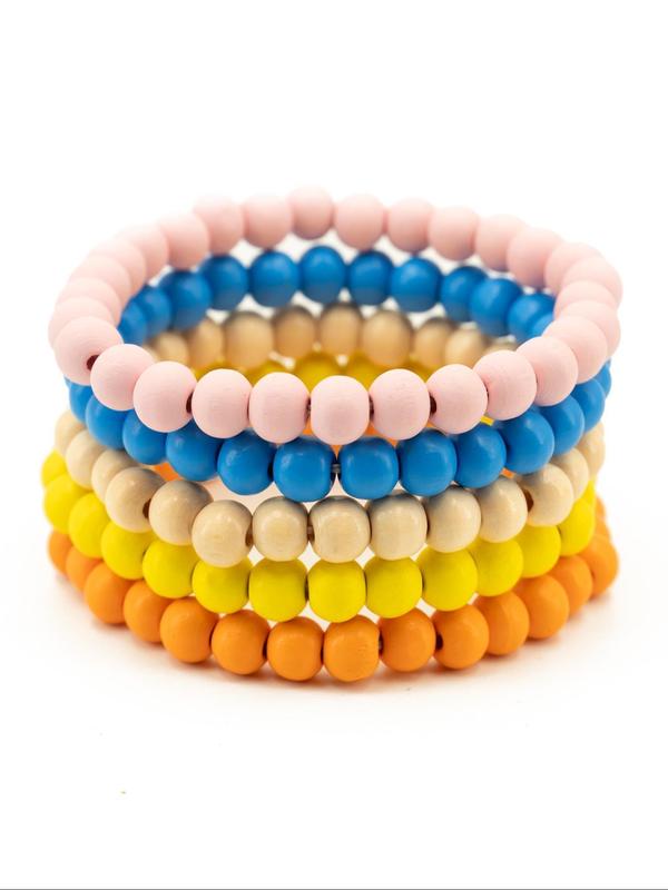5pcs/set Simple Wooden Beaded Bracelet, Casual All-match Trendy Bracelet Jewelry for Daily Wear, Casual Fashion Bracelets for Men & Women, Gifts for Wife 8