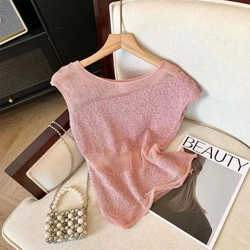 Áo Vest Không Tay Áo Lưới Khâu Bất Đối Xứng Dành Cho Nữ, Mặc Mùa Hè, Một Số Tính Năng Trong Mờ