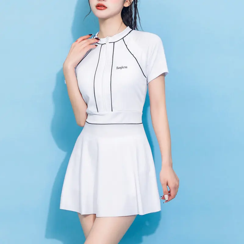 Đồ Bơi Một Mảnh, Dành Cho Nữ, Phong Cách Hàn Quốc Khiêm Tốn, Có Tay Áo, Thiết Kế Bó Sát, Kiểm Soát Bụng, Hoàn Hảo Cho Bơi Lội Và Lặn 0