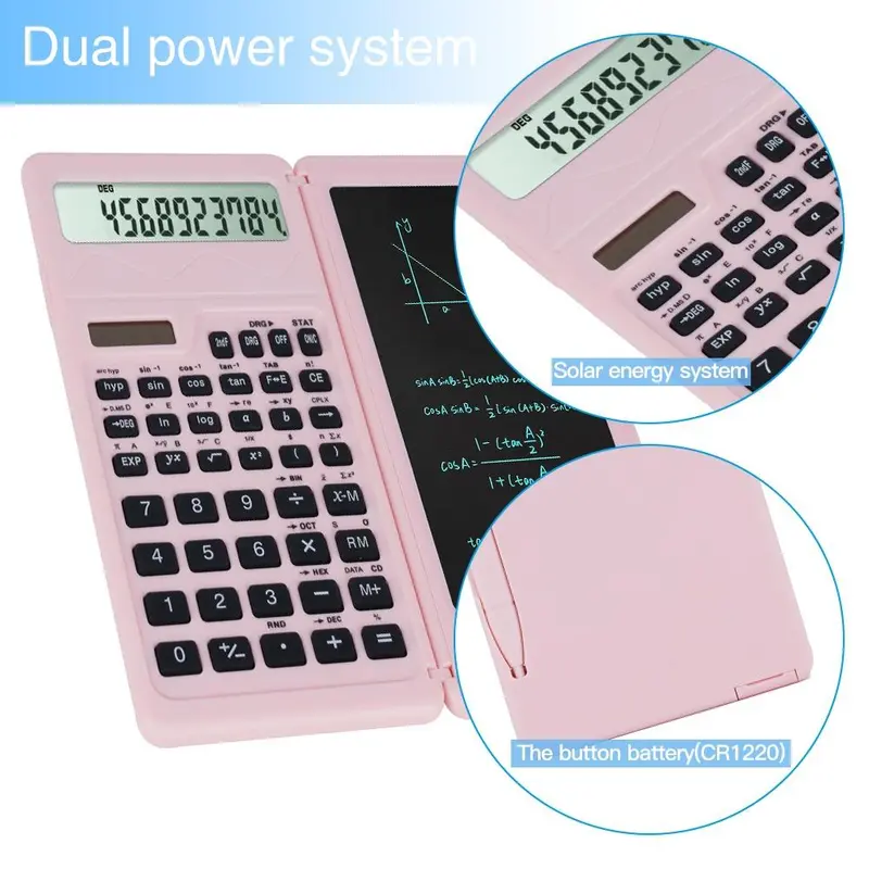 Solar Science Calculator, 1 Count Portable Multifunctional 3 in 1 Calculator, Reusable Draft Board For Students Office School 3