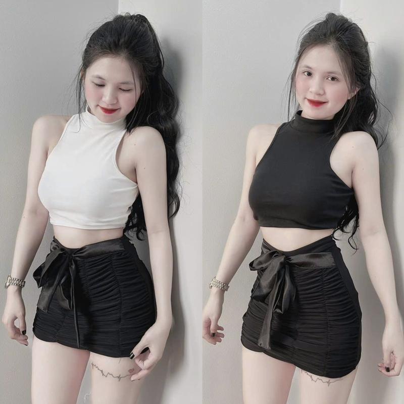 Set cv nhún nơ+ áo cổ lọ 3 lỗ.