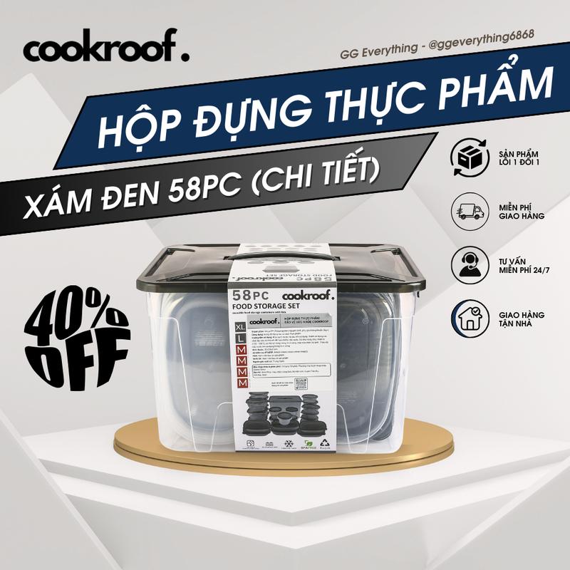 [COOKROOF] Set Hộp Đựng Thực Phẩm Nhựa PP5 Nguyên Sinh 29 Hộp 58PC (Chi Tiết) Xám Đen - Tiện Lợi Đựng Mọi Loại Thực Phẩm - Sử Dụng Được Trong Tủ Lạnh, Lò Vi Sóng, Máy Rửa Bát - Không Chứa BPA, An Toàn Cho Người Sử Dụng