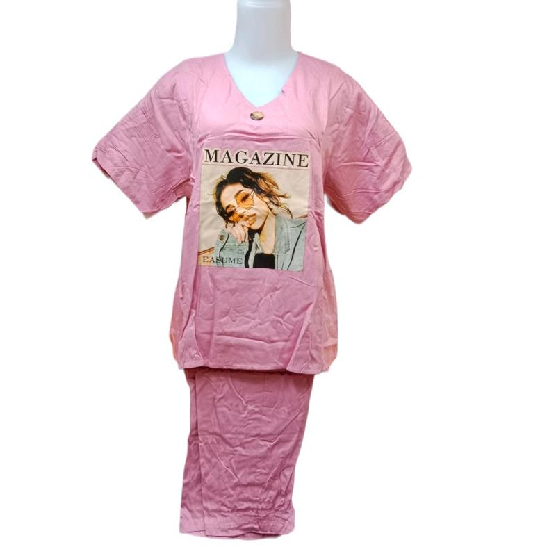 new sherlyn Setelan Rayon Twill Premium Lengan Pendek Celana 7/8 lembut motif wanita  Panjang Sablon Baju 2