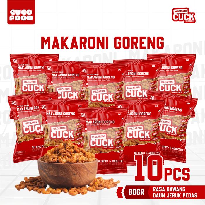 Gambar Macaroni Cuck Makaroni Goreng Pedas Daun Jeruk Kemasan Reg 80 gr x 10 pcs Snack Cemilan Gurih Asin dari Cugo Food Kota Surabaya Tokopedia