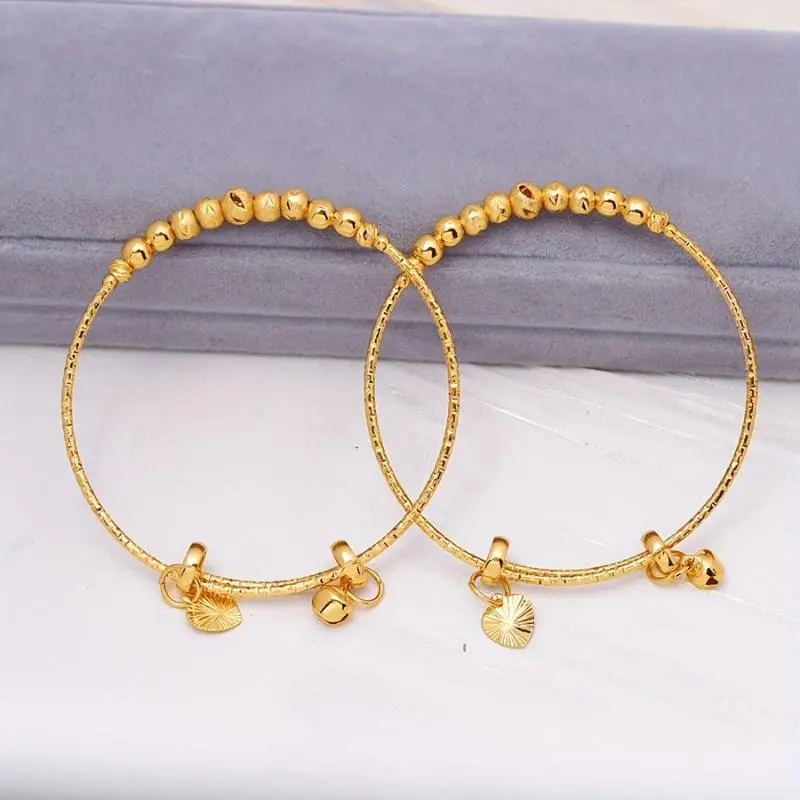 2pcs Classic Adjustable 24k Gold Plated Beaded Bangles, Middle Eastern Inspired, Women's Bridal Wedding Jewelry, Dupes Luxury Jewelry mother's day gift 2