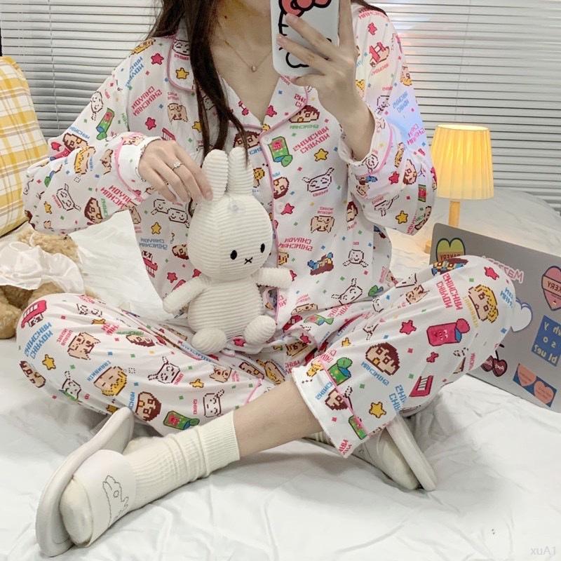 Đồ bộ pijama nữ mặc nhà dài tay quần dài hoạt hình dễ thương Kate thô (msp01)  ngủ  hello  kitty  đồ  cổ  vuông Combo sịp DéP Sục Hở do  bolatin  bánh  bao đũi  xốp 2